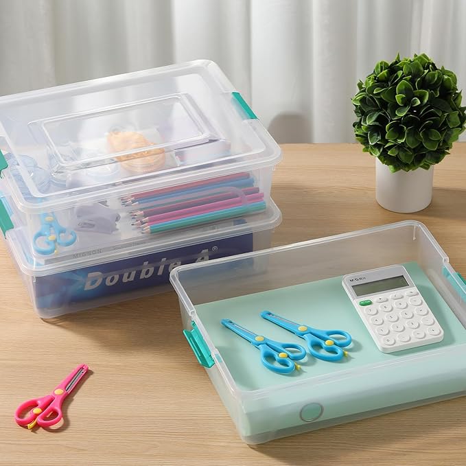 novelinks Clear Stackable Storage Bins with lid Storage Boxes Durable Plastic Organizer Containers for Home Office, Kitchen, Craft Supplies (10 Quart 4 Pack Green)
