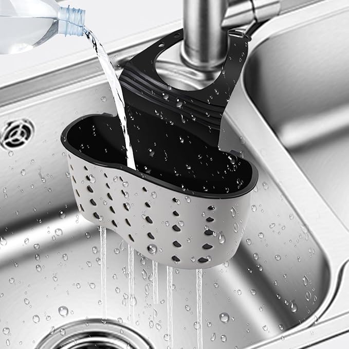 Kitchen Sink Caddy Sponge Holder for Kitchen Sink Accessories Organizer Dish Sponge Holder Ajustable Strap Faucet with Drain Holes for Drying (1 pc Beige)
