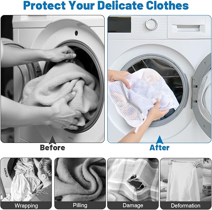 4 PCS Durable Honeycomb Mesh Laundry Bags for Delicates with Zipper, 12" x 16"+16" x 20" Reusable Laundry Bag Mesh Wash Bags for Washing Machine for Clothes, Shoes, Socks, Bra (2M + 2L, White)