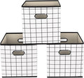 Yunkeeeper storage bins Cubes, Fabric Cube Organizer with Handle, Foldable Cube Bins for Cloth or Accessary Storage, 11x11x11, Set of 3,(White grid)