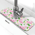Faucet Draining Mat For Kitchen Sink, Pink Flamingo Leaf Diatom Mud Absorbent Drain Pad For Bathroom Kitchen Sink Splash Guard Drying Mat