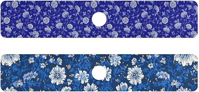 Blue and White Leaf Flower with Borders Kitchen Sink Splash Guard Sink Faucet Mat Faucet Handle Drip Catcher Drain Mats for Kitchen Bathroom Countertop Absorbent