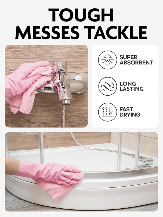 Fantasticlean Microfiber Cleaning Cloth Roll -150 Pack, Tear Away Microfiber Towels, 12" x 12", Reusable, Washable, Ultra Absorbent Dishcloth for All-Around Cleaning Supplies (Pink & Lavender)
