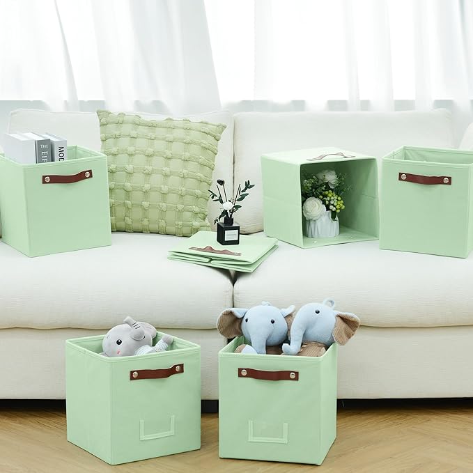 6-Pack Storage Cubes with Handles & Label Holders Basket, Closet Cube Home Organizer Bins(Green, 10.5*10.5*11 inch)