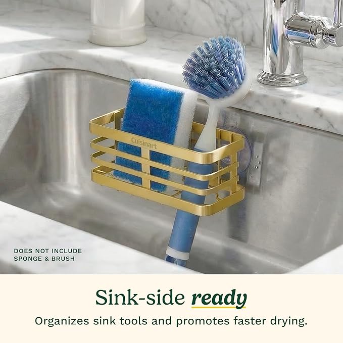 Cuisinart Sponge Holder for Kitchen Sink—Metal Sink Caddy with Triple Suction Cups, Kitchen Sink Organizer, Organization and Storage for Sponges, Brushes, Soap & Cleaning Accessories