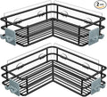 Nieifi Adhesive Corner Shower Caddy Shelf Basket Rack with Hooks, Rust Proof Stainless Steel Bathroom Shelf Shampoo Holder No Drilling (Black)