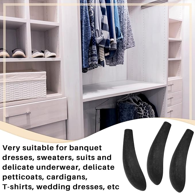 Qunclay 16 Pcs Velvet Hangers Shoulder Form Shaper Black Pads Flocking and Plastic Shoulder Protectors for Velvet Flocking Hangers Measuring 0.2 Inch in Thickness