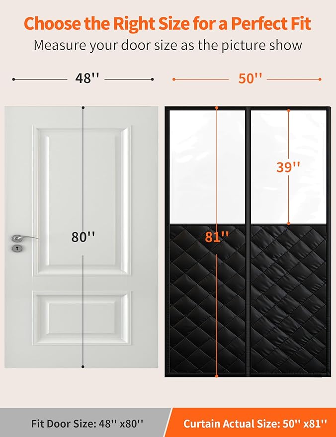 Magnetic Thermal Insulated Door Curtain for 48"x 80" Doors, Visible Door Cover for Heat Insulation, Magnetic Closure Thick Blanket for Doorway to Keep Warm in Winter Cool in Summer