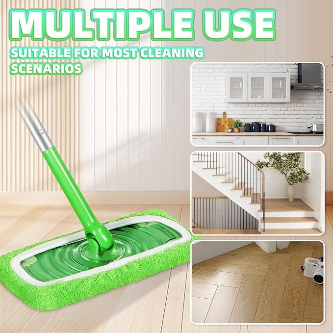 8 Pack Reusable Mop Pads Compatible with Swiffer Sweeper, Coral Fleece Washable Swiffer Mop Pads, Dry & Wet Sweeping Mopping Cloths (Green, Not Included Mop)