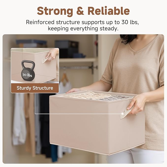 StorageWorks Storage Baskets for Shelves, Closet Organization and Storage Bins, Fabric Organizer Baskets for Clothes, Light Brown, 3-Pack, Extra Large