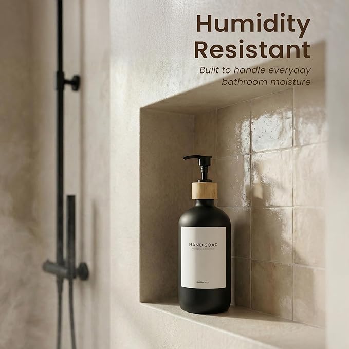 MaisoNovo Glass Hand Soap Dispenser | Dish Soap Dispenser for Kitchen | 16.9oz Black Bottles with Black Bamboo Pump | Bathroom Lotion Dispenser