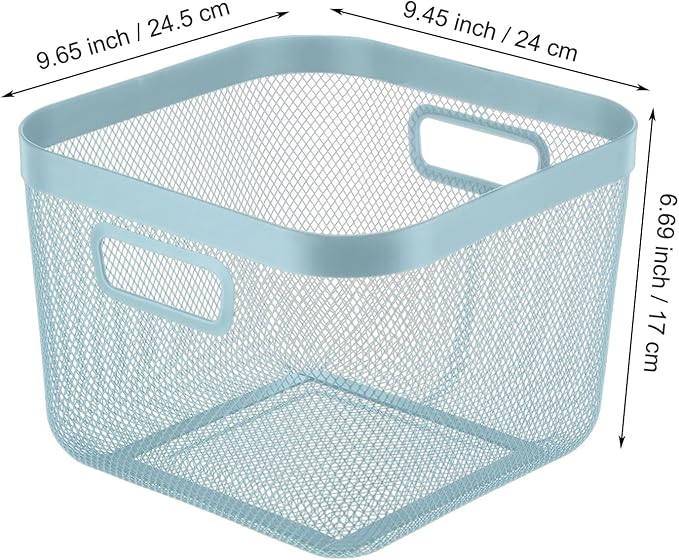 Metal Mesh Steel Baskets, Household Wire Storage Organizer Bin Garden Harvest Basket Multi-functional Fruit Baskets with Handles for Kitchen Bathroom Picnic Shopping Decor Cabinet Home, Blue