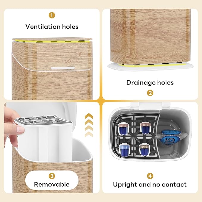 GFWARE Toothbrush Holders with Cover - 5 Slots Toothbrush and Toothpaste Holde Kids Tooth Brush Holder for Bathroom, Detachable Bathroom Sink Organizer countertop, Wood
