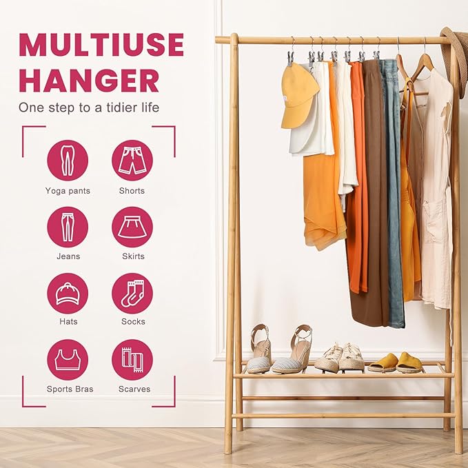 30 Pack Pants Hangers with Clip,Legging Organizer for Closet Hanging, Space Saving Yoga Pants Hangers Clip Hanger Wardrobe Organization,Closet Organizers and Storage for Jeans,Shorts,Skirts,Hats-Gray