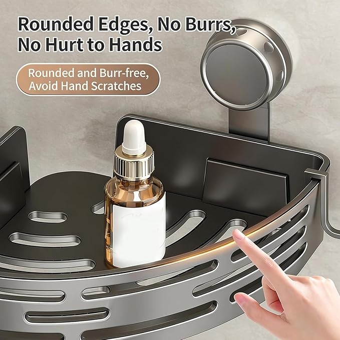 kdlgjdv Triangle Suction Cup Shower Caddy, No-Drill Bathroom Corner Shelf, Small Bathroom Storage Cabinet, Easy To Install, Heavy-Duty Strong Hold Shower Storage Rack For Shampoo & Soap (Black)