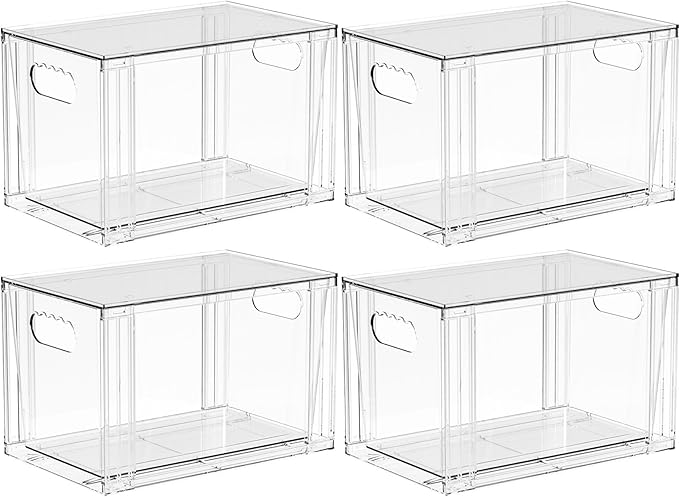 Yieach 4 Pack Large Stackable Storage Drawers,Clear Acrylic Drawer Organizers and Baby Bottle Organizer for Countertop,Cabinet,Bathroom,Pantry,Office Closet Organizers and Brightroom Storage Bins