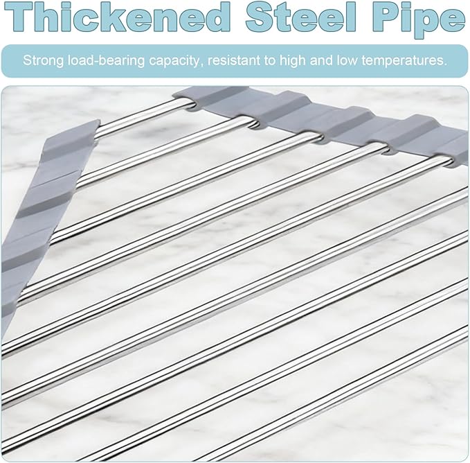 Triangle Dish Drying Rack, Sink Caddy for Top of Sink Rack, Stainless Steel Roll-Up Over The Sink Drainer, Foldable Sponge Holder for Kitchen Sink Organizer, Non-Slip Silicone, Space-Saving