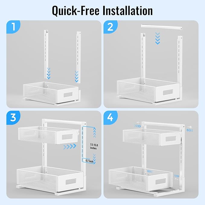 Under Sink Organizer, Bathroom Organizers and Storage, Cabinet Organizer Pottery Barn Furniture for Kitchen, Bathroom, Pantry, Laundry, Study, White，1XL, 2PCS