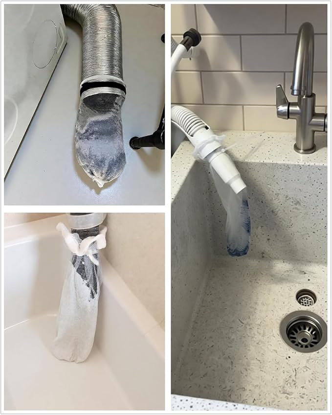 50 Pieces Washing Machine Hose Lint Traps Pet Dog Hair Catcher for Washer Laundry Lint Snare Sink Drain Hose Filter Dryer Mesh Bag with 50pcs Cable Ties