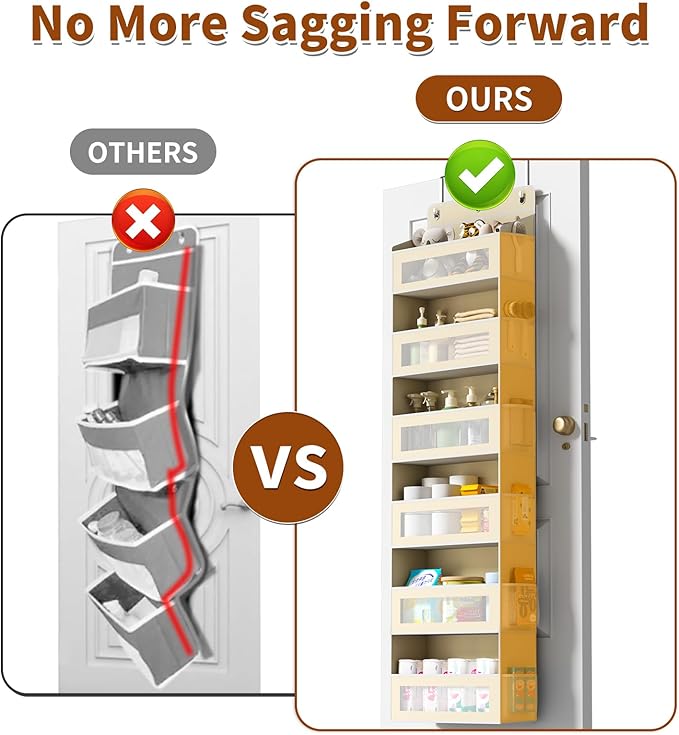 Over The Door Organizer with 6 Large Pockets, Over the Door Storage 12 Side Pockets, Hanging Door Organzier 44 lb Load Behind Door Storage Hanging Shelf for Closet Wall Bathroom Nursery, 6-Tier Beige