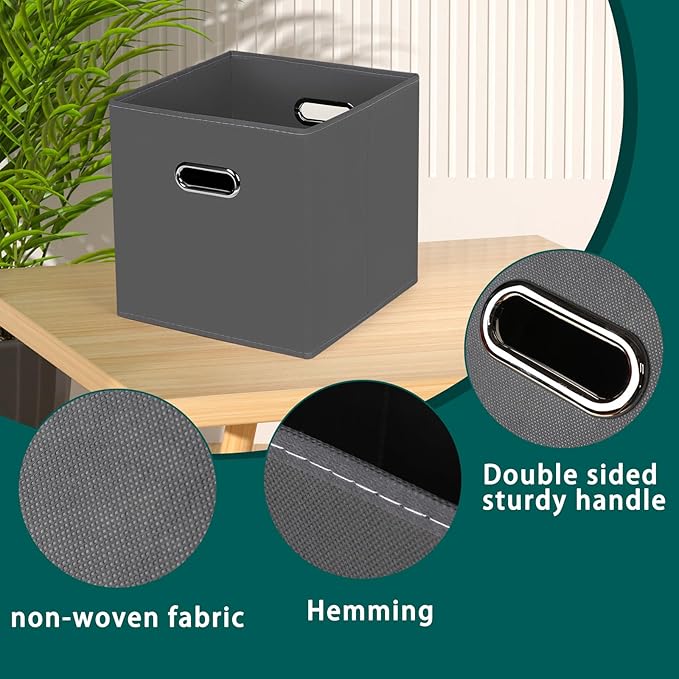 Foldable cube storage bins, Fabric Storage Box Cubes Organizer Baskets with Dual Handles for Home Organizer,Nursery,Shelves,Closet,Set of 12,(Grey)