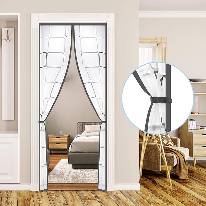 Insulated Door Curtain, Thermal Magnetic Self-Sealing EVA Door Screen Winter Stop Draft Keep Cold Out Door Cover for Kitchen, Bedroom, Air Conditioner Room,Hands Free (37" x 82")