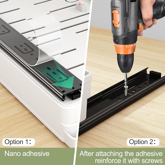 2 Pack Pull Out Cabinet Organizers Expandable, Plastic Slide Out Drawers for Kitchen, Bathroom, Pantry, Under Sink Storage, Pull Out Drawers Fixed with Adhesive Nano Film (White, 11.6''-17.5'')