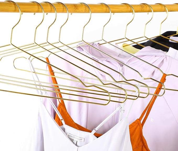 Wesiti 100 Pcs Gold Hangers Cloth Space Savers Hanger Set Include 50 Strong Metal Wire 17.7 in Clothes Hangers with 50 Hanger Connector Extender Hook Space Saving for Jacket Shirt Dress Closet Dorm