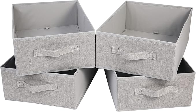 BOMKEE Clothings Collapsible Storage Bins, Foldable Drawer Organizers Closet Storage Baskets Cube Storage Bin for Bedroom Living Room (4 Pack, Grey, 15.4x11.4x5.5inch)
