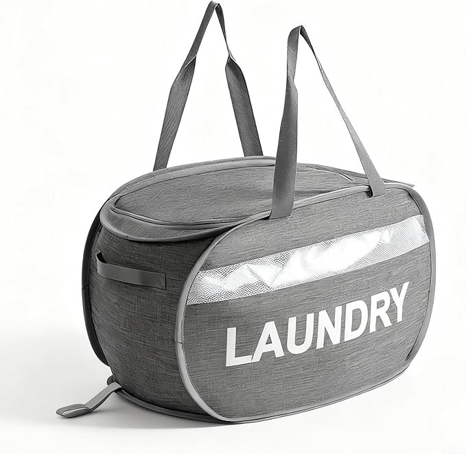 Tsmallbear Foldable Laundry Basket with Lid, Oxford Cloth Reinforced Steel Ring Collapsible laundry hamper, 70L Breathable Mesh Dirty clothes hamper with Dual Handles for Home, Dorm, Apartment
