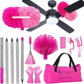 Ceiling Fan Cleaner Duster with 60 inch Extension Pole, Dusters for Cleaning High Ceiling Fan Blades, Dusters Kit with Storage Bag, Cleaning Tools for Families (13pcs)