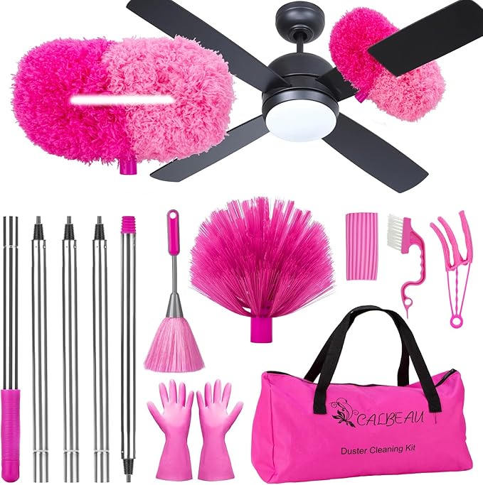 Ceiling Fan Cleaner Duster with 60 inch Extension Pole, Dusters for Cleaning High Ceiling Fan Blades, Dusters Kit with Storage Bag, Cleaning Tools for Families (13pcs)