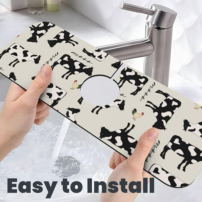 Faucet Draining Mat For Kitchen Sink, Cute Farm Cows Diatom Mud Absorbent Drain Pad For Bathroom Kitchen Sink Splash Guard Drying Mat
