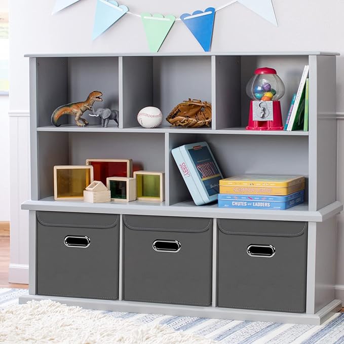 Closet Organizers Fabric Storage Bins With Lids Collapsible Cube Storage Organizer Basket With Handles,Storage Boxes for Clothes Storage,Office,Laundry,Shelves,6 Pack,（Grey