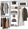 ROOMTEC Modular Closet System, 84" Wall-Mounted Closet Organizer with Hanging Rods, Modern Wooden Tower for Walk-In Closets, Wardrobe Storage Kit, White