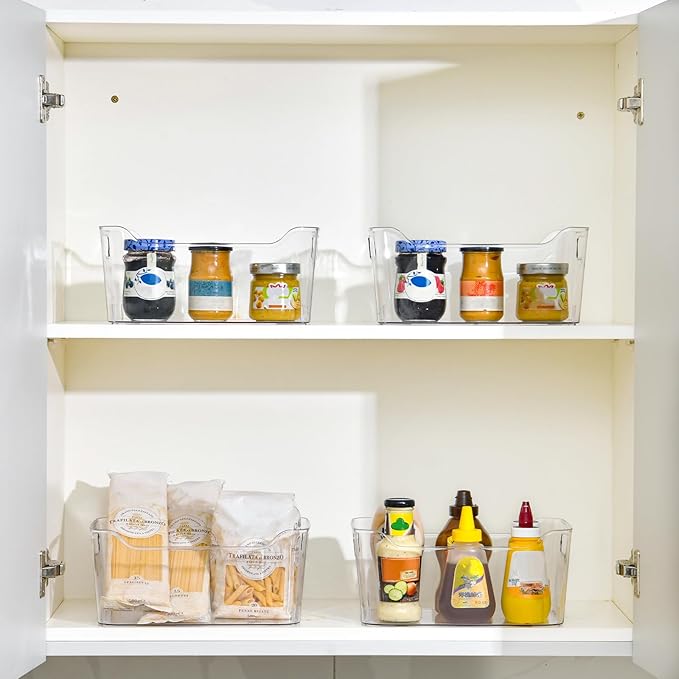 AntStep Clear Plastic Storage Bins - 12 Pack Pantry Organizers and Storage,Large Clear Pantry Organizer Bins, Plastic Containers with Handle for Kitchen,Freezer,Cabinet,Closet,Bathroom Under Sink