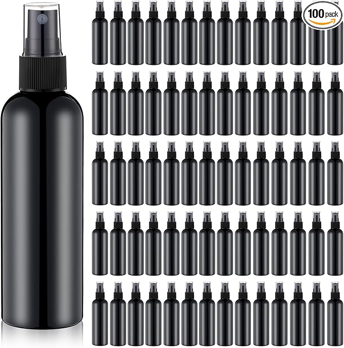 Kigley 100 Pcs Small Spray Bottle Bulk 4 oz Plastic Empty Mist Spray Bottles for Essential Oils Fine Mist Sprayer Reusable Refillable Portable Travel Containers for Perfume Cleaning Samples(Black)