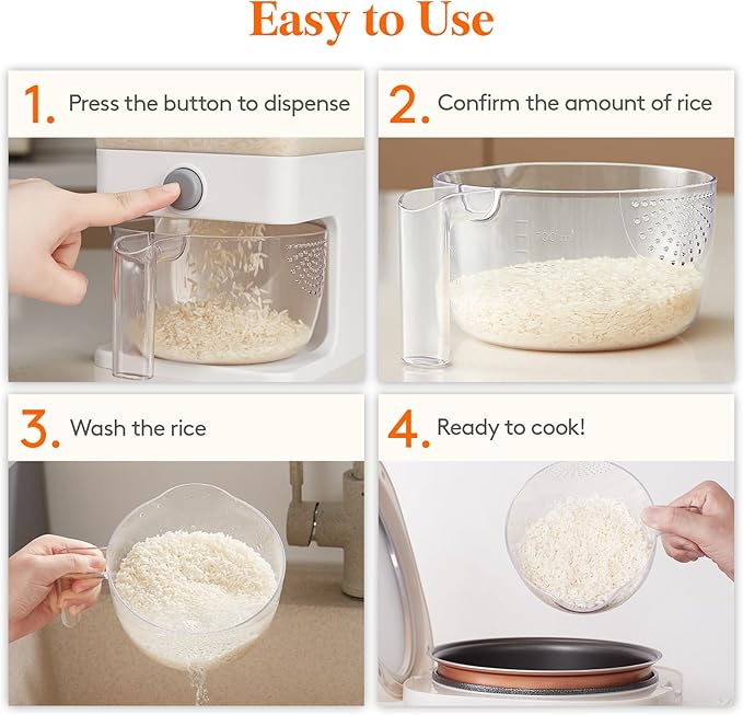 Lifewit Rice Dispenser 25 Lbs(11.3kg), Rice Storage Container Sealed Moisture Proof with Measuring Cup for Kitchen Pantry Household, BPA-Free, 1 Pack Clear