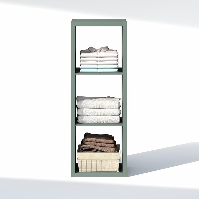 Furinno Cubic Closet Organizers and Storage, 3-Cube Closet Organizer, Open Shelf Closet Storage, Extra Thick Frame for Wardrobe, Bedroom, Living Room, Sage Green