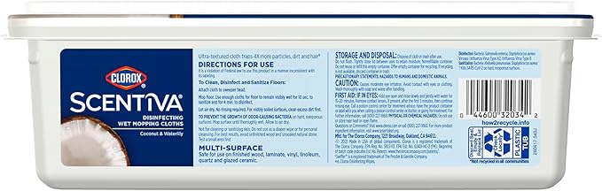 Clorox Scentiva Disinfecting Wet Mopping Cloths, Coconut and Waterlily, 24 Refills (Pack May Vary)
