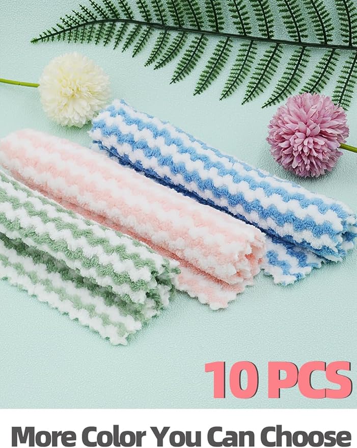 10PACK Kitchen Cleaning Cloths, Microfiber Dish Cloths: All-Purpose Washing/Soft/Lint Free/Absorbent/Quick Dry Reusable Washable Towels for Bathroom/Car/Glass, 10''x10'' - Mixcolor