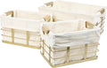 happimess BSK3002D-3SET Callan Vintage Industrial Wire Metal Nesting Storage Baskets with Wood Handles and Fabric Liner for Shelves, Cabinets, Pantry, Countertop, Mesh Open Bin, Gold (Set of 3)