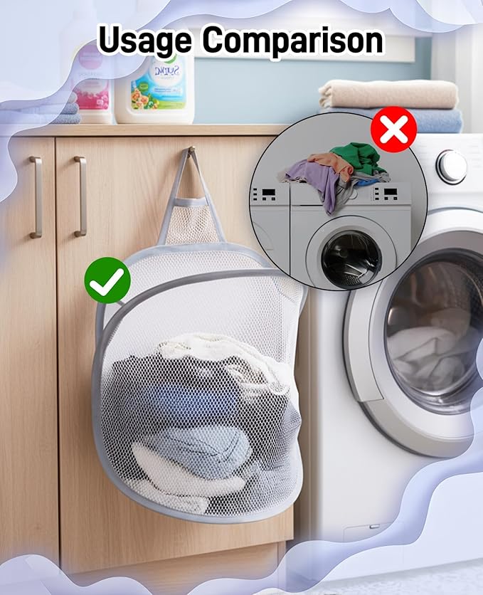 3 Pack Small Hanging Laundry Bag, Foldable Mini Mesh Laundry Hamper Basket