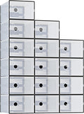 DUMOS Clear Shoe Storage Boxes, 15-Pack Plastic Stackable Shoe Containers with Lids, Display Sneaker Case Organizer for Closet, Under Bed, Entryway,Black (Fit Size 11)