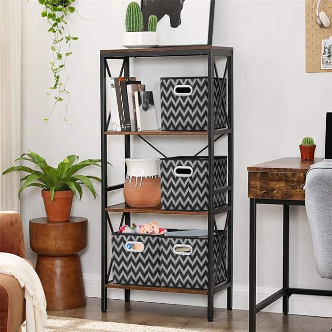 Collapsible Hard Cloth Cubes Storages Organizer Bins Chevron Storage Inserts Cubes Folding Fabric Storage Cubes Boxes 10.5x10.5 X 11 In Black Storage Baskets Drawer Organizer Closet Storage QY-SC10-3