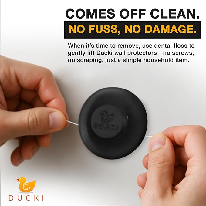 Ducki Wall Protectors - 4 Black Glass - Self Adhesive, Reusable Solution for Stopping Wall Damage & Noise from Doors, Refrigerator & More in Your Home & Office - Durable, Shock Absorbent, Discreet