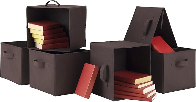 Winsome Capri 6-Pc Foldable Fabric Basket Set, Black - Durable Storage Solution for Home and Office Organization