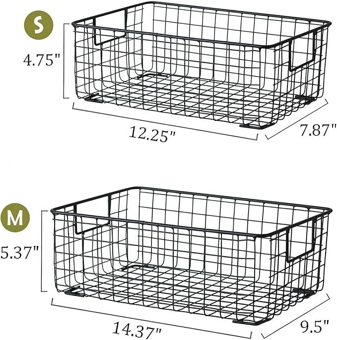 Kingrol 2 Pack Wire Storage Baskets with Handles, Metal Organizer Basket Bins for Home, Office, Nursery, Laundry Shelves Organizer