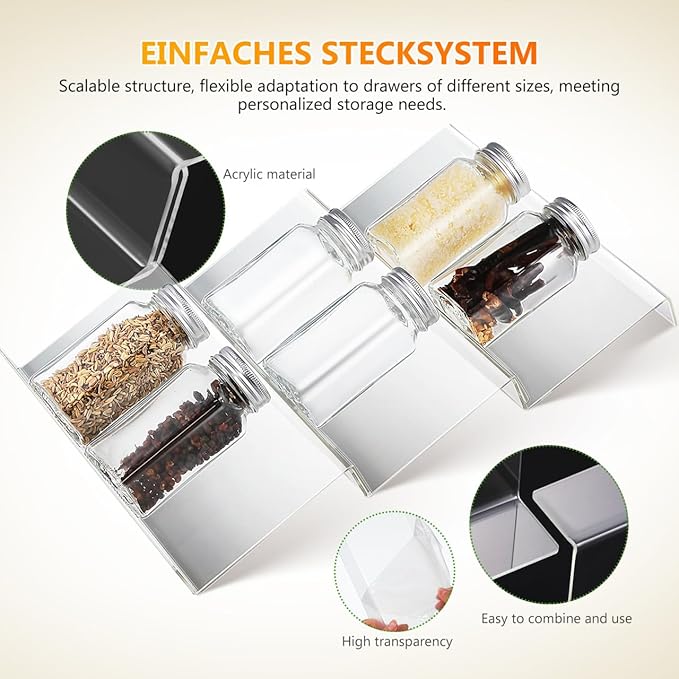 DECHOUS Spice Drawer Organizer: 4 Tier Expandable Clear Acrylic Spice Rack Organizer for Cabinet and Kitchen Drawer Insert - Seasoning Organizing Rack for Storage - 9" to 18" Adjustable