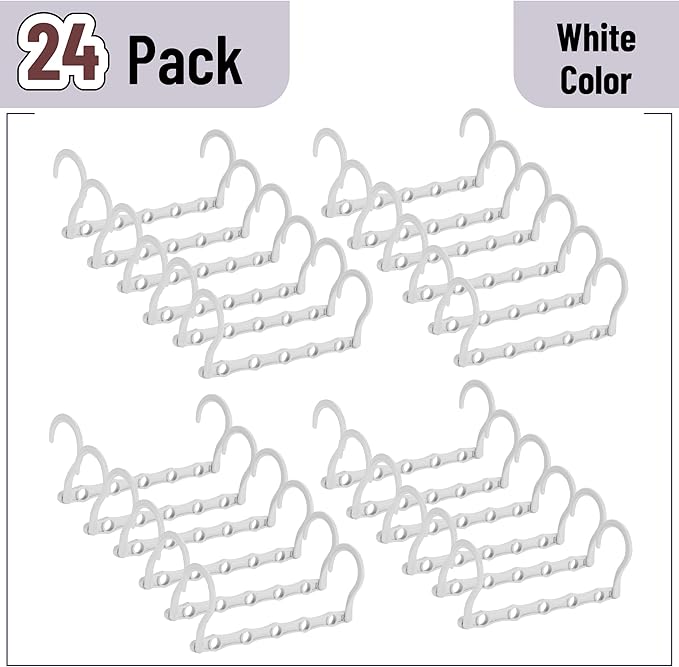 Mr. Pen- Space Saving Hangers for Clothes, 24 pcs, White, Bulk Plastic Multi Clothes Hangers Space Saving, 5 Slots, 360° Rotating Hooks